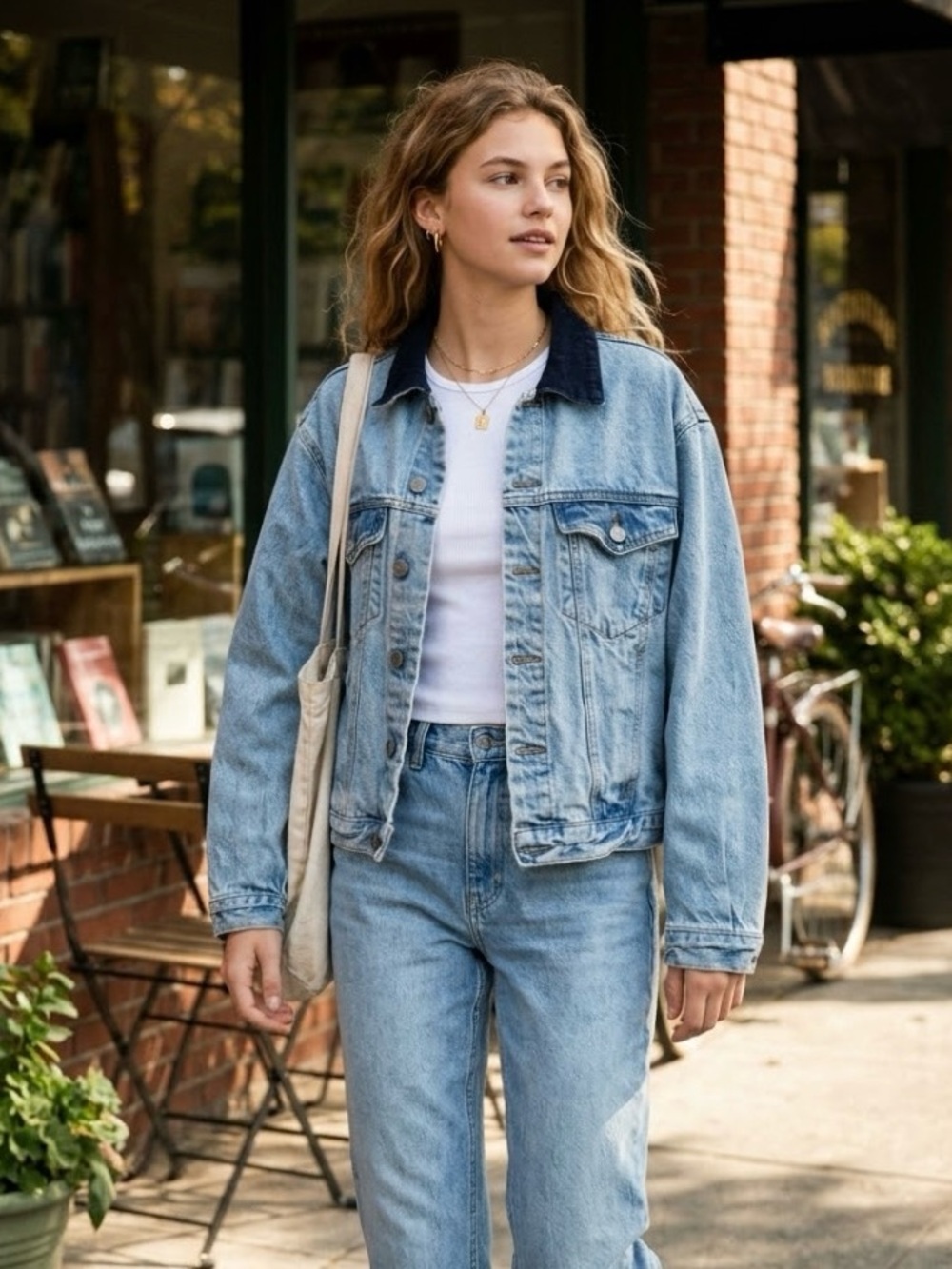 John Galt Brandy Melville Chore Coat Denim Jean Jacket Corduroy Collar S Cotton